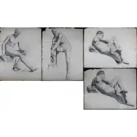 Herbert A. Morgan, Grouping of (4) nude male figure studies, Graphite on paper