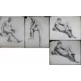 Herbert A. Morgan, Grouping of (4) nude male figure studies, Graphite on paper