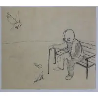 Kojo Griffin, Untitled (Park Bench with Pigeons), Monotype with chine colle