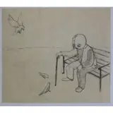 Kojo Griffin, Untitled (Park Bench with Pigeons), Monotype with chine colle
