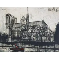 Notre Dame by Bernard Buffet, Large tapestry print on fabric, sold Jan 2023