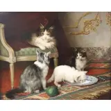 Jules Gustave Leroy Jr, Angora Kittens, Oil on panel