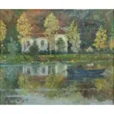 Eugène H.A. Chigot, The House by the Lake, Oil on canvas