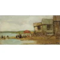 Suzanne Demarest, Beach Scene, Oil on canvas