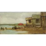Suzanne Demarest, Beach Scene, Oil on canvas