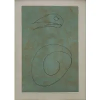 Max Ernst, Oiseau vert, Etching and aquatint in colors on Arches paper