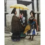 Xiao-Hua Gao, Ladies with Parasol, Oil on board