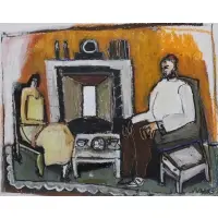 Norma Cohen, Gertrude Stein and Alice B. Toklas at Home in Paris, Oil pastel on paper