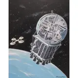 Lloyd Birmingham, Space Station / Early Moon Landing Illustration early 1960's, Gouache on board