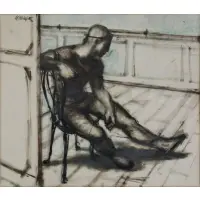 Avel de Knight, Seated Figure, Pastel, ink and wash on paper