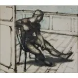 Avel de Knight, Seated Figure, Pastel, ink and wash on paper