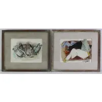 George Constant, Four Pigeons, Pair of Bird Watercolors