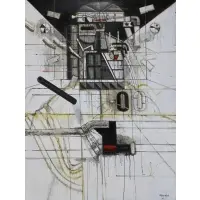 Authenticated by Josiane De Angelis (the artist's wife) by Nick de Angelis, Large acrylic & collage on canvas, sold Jan 2023