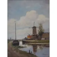 Anton Rutgers, Landscape with windmill, Oil on canvas