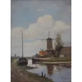 Anton Rutgers, Landscape with windmill, Oil on canvas