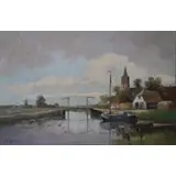 Anton Rutgers, Harbor with windmill, Oil on canvas