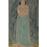 Abraham Walkowitz, Beauty in a dress, Watercolor on paper