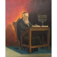 Abraham Straski, Portrait of a Rabbi reading scriptures, Oil on canvas