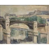 Molli Chwat, Bridge scene, Oil on board