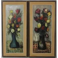 Georges Vasseur, Pair of floral still life portraits, Oil on canvas