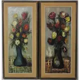 Georges Vasseur, Pair of floral still life portraits, Oil on canvas