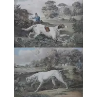 Henry Pyall, Pairing of dog hunting scenes, Hand colored engravings