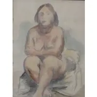 Raphael Soyer, Seated study, Watercolor and pencil on paper