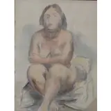 Raphael Soyer, Seated study, Watercolor and pencil on paper