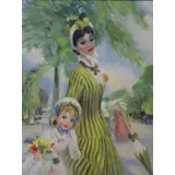 John Strevens, Edwardian Lady and young girl at a park, Oil on canvas