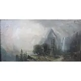 John Frederick Kensett, Bridalveil Falls, Yosemite, Oil on board