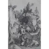 St. Jerome in the Wilderness by Albrecht Durer, Woodcut print, sold Mar 2023