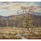 Forest scene by Hugo Melville Fisher, Oil on canvas, sold Mar 2023