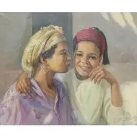 Orientalist Double Portrait by Miloud Boukerche, Oil on canvas, sold Dec 2022