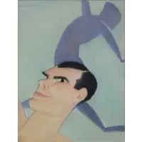 William Cotton, Illustration Portrait of Man and Shadow, Pastel on paper