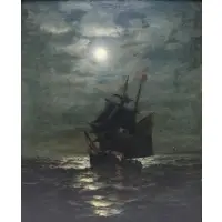 James Gale Tyler, Moonlight Ship at Sea, Oil on canvas