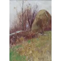 Bruce Crane, Haystacks on the Hill, Oil on canvas