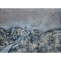 Raúl Milián, Blue Landscape, Mixed media on paper