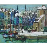 Jean Monneret, Harbor Scene, Oil on canvas