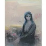 Chi-Chung Hu, Portrait of a Girl, Oil and sand on canvas