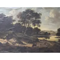 M. Panzerbieter, Landscape with Cattle Scene, Large oil on canvas laid to board