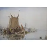 William Jjc Bond, Dutch Cargo Boats Becalmed, Watercolor on paper