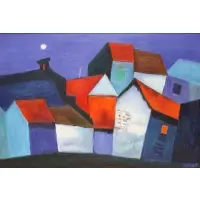 Dao Hai Phong, Houses at Night, Oil on canvas
