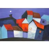 Dao Hai Phong, Houses at Night, Oil on canvas