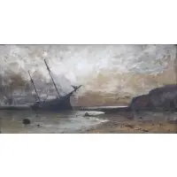 Max Fritz, Ship at Shore, Gouache on paper