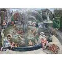 Dorothy Eisner, Washington Square Park Fountain, Oil on canvas