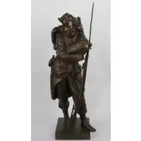 Aimé Millet, Nice original brown patina, Bronze sculpture of a soldier