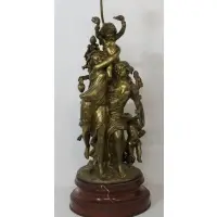 Michel Claude Clodion, After, Large and impressive gilt bronze sculpture on a marble base mounted as a lamp