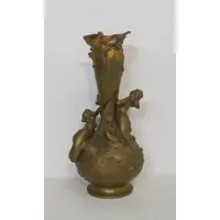 Ignaz Mansch, Good large size with nice original patina, Art Nouveau Gilt Bronze Figural Vase