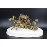 Louis Gossin, Untitled, Gilt bronze sculpture of Putti with sedan chair on a white marble base
