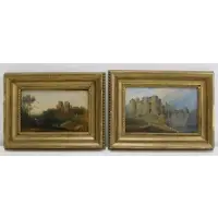 Pair of Ruined Castle Landscapes by Richard Wilson, 2 oils on panel, sold Nov 2022